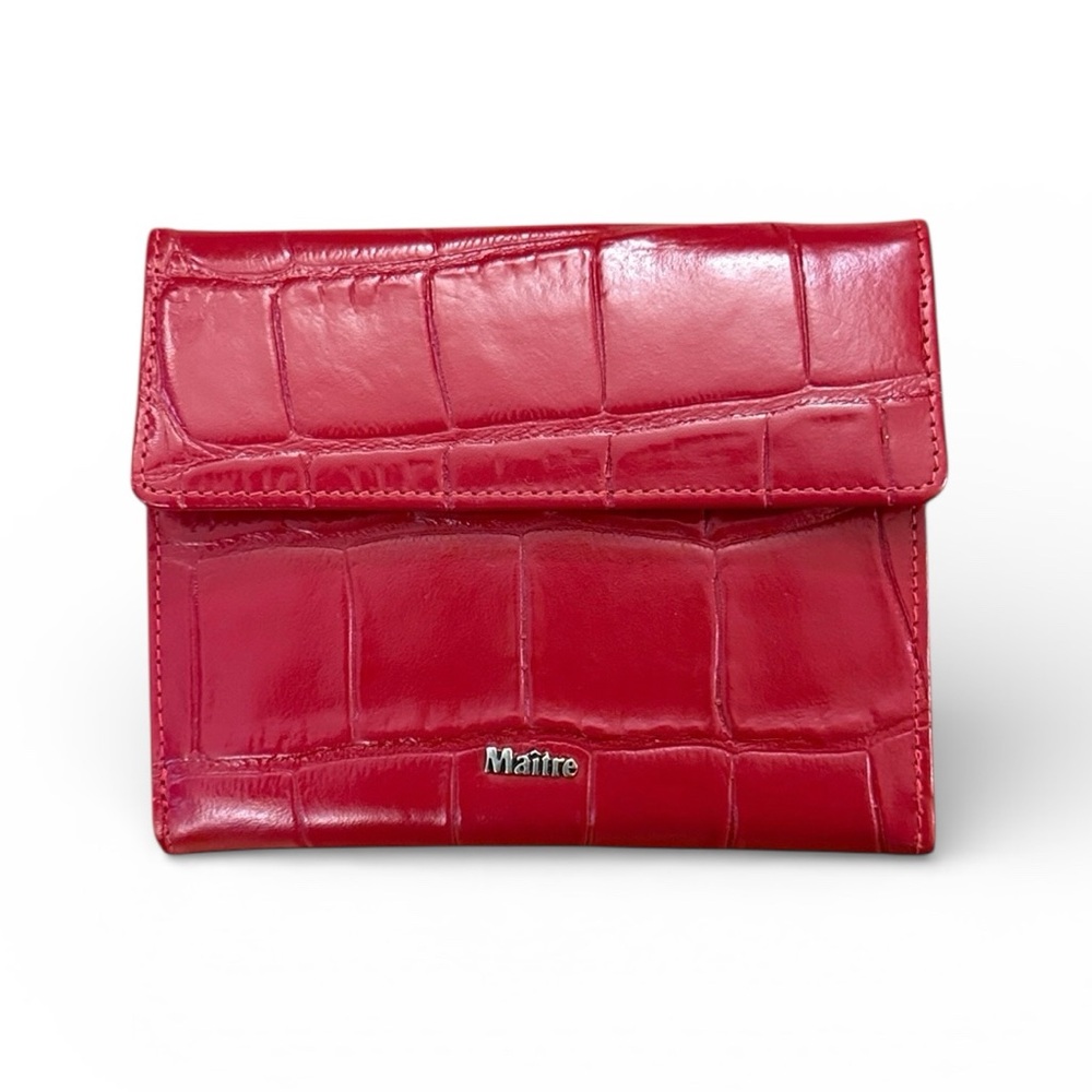 Red Croc-Embossed Leather RFID Wallet Organizer Accordion Multi Compartment Snap - Picture 13 of 13